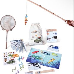 Outdoor Fishing Games for Kids 3-5, 33pcs Wooden Fish Toy Set 