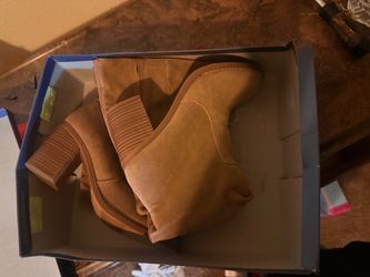 Tan Suede Block Heel Ankle Boots