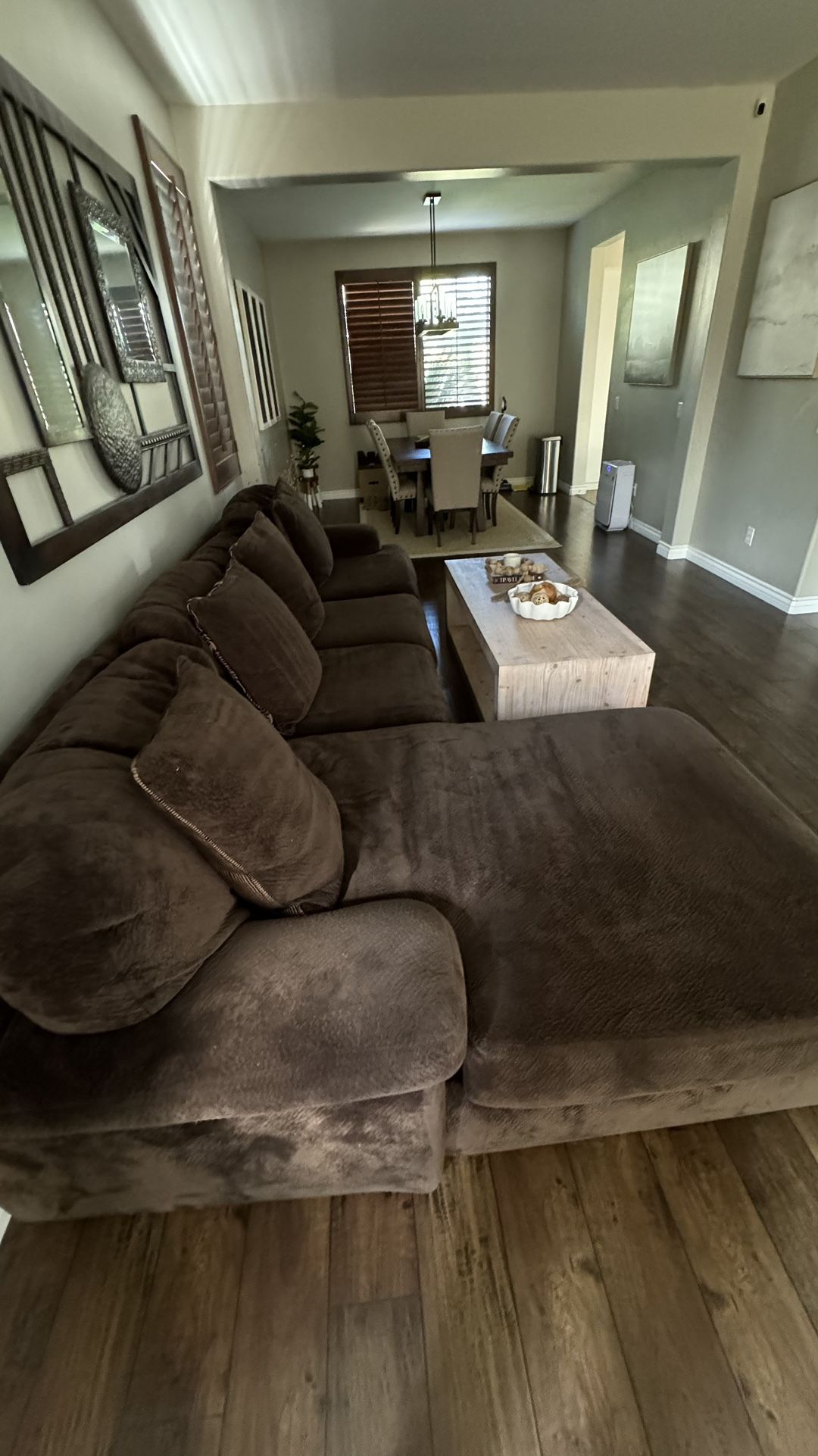 Large dark Brown Couch sofa sectional With Chaise Furniture