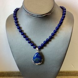 Natural Blue  Lapis Lazuli Drop Pendant 8mm Gemstone Necklace 18” AAA.  SG-0034