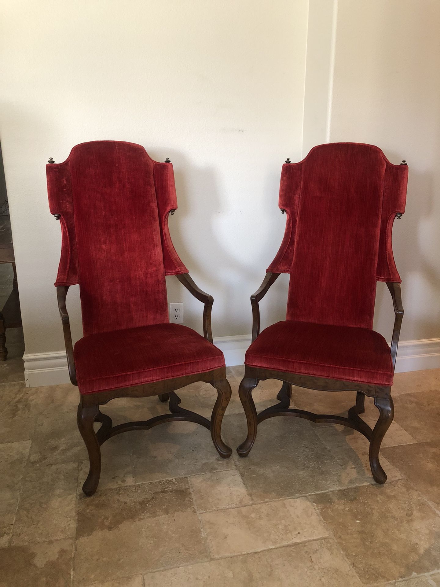 Drexel Mid 20th Century Red Velvet Chairs