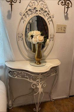 Antique Wrought iron entry table & mirror set