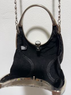 Black Evening Bag with Silver Ring Handle