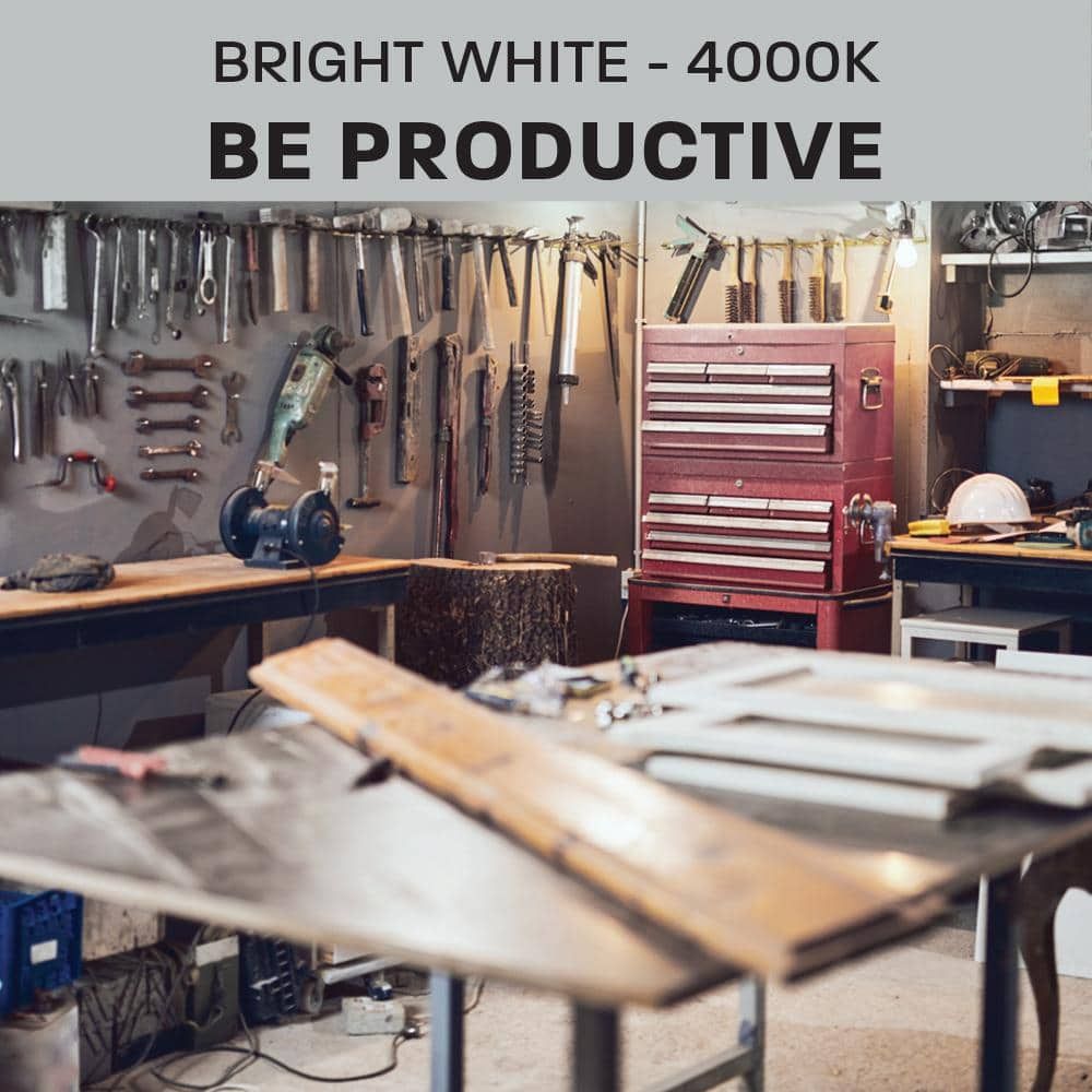 Commercial Electric 2 ft. 55 Watt Equivalent Integrated LED Black/Gray 4 Light Motion Control Garage Light, Bright White