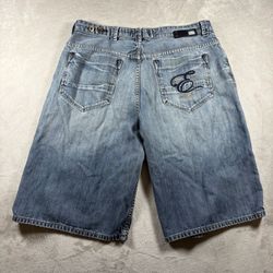 ECKO UNLTD Baggy Fit Wide Leg Y2K Men’s 40 Blue Denim Embroidered Jorts #3679