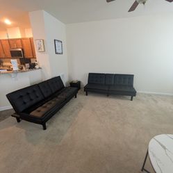 Mainstays Memory Foam 71.5" Futon with Cupholder and USB, Black Faux Leather