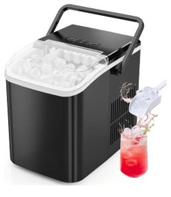 Sweetcrispy - Countertop Ice Maker, Portable Self-Cleaning Ice Machine with Ice Scoop, Basket, and Handle, 9 Cubes in 6 Minutes, 12 kg/24 Hours, 2 Bul