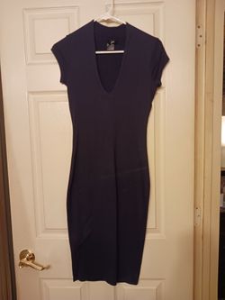 H&M Navy Blue Bodycon Midi Dress Very Stretchable sz medium