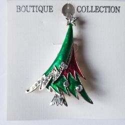 Green and Silver Holiday Christmas Tree Pin/Brooch
