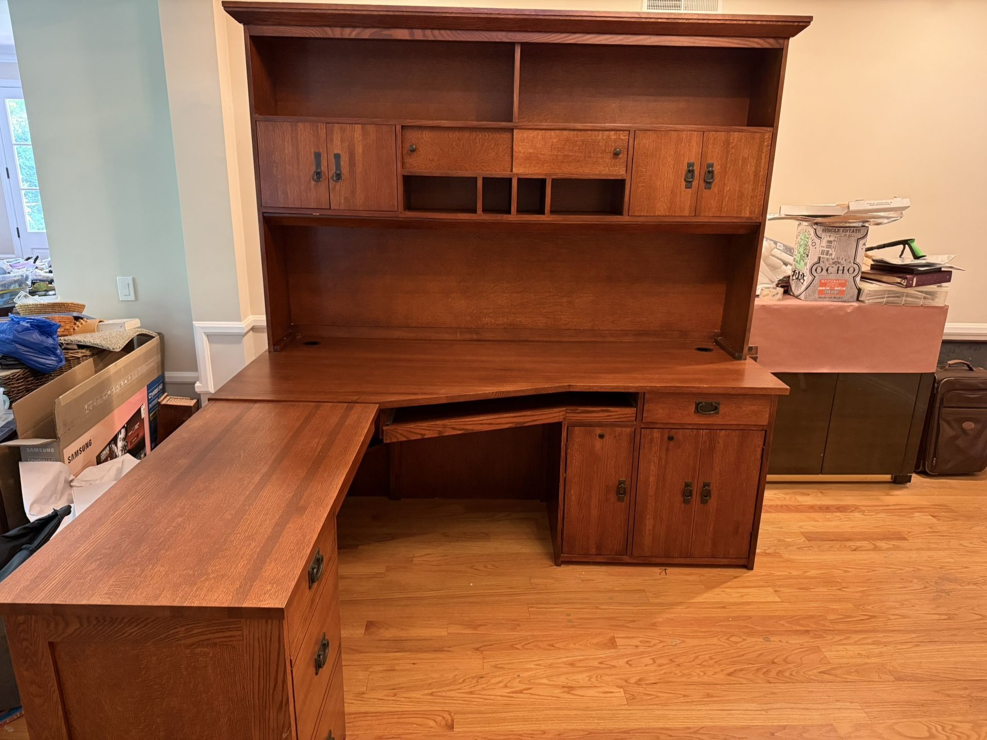 Mission Style Solid Wood Corner Desk, Cherry Finish