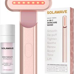 Solawave 4-in-1 Red Light Therapy Wand LED Facial Device w/ Serum NEW