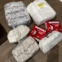 Lot Of New Diapers Huggies For New Born And Size 1
