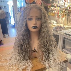Human hair blend gray/ ash blonde lace front wig