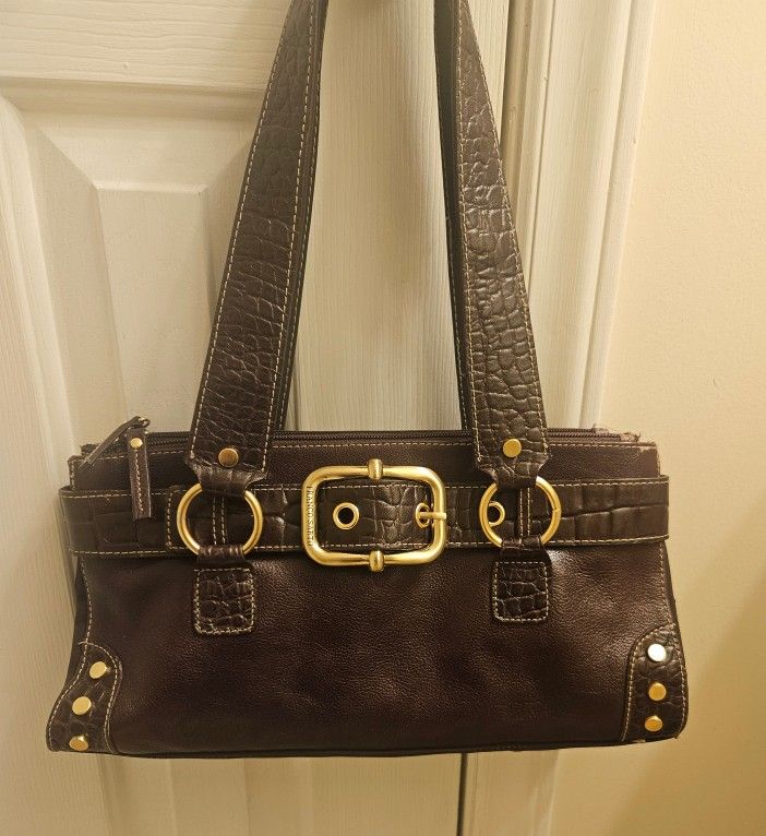Franco Sarto Double Strap Brown Leather Shoulder Handbag purse