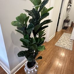 4 Ft Fake Fig Lead Tree Indoor Plant With Planter