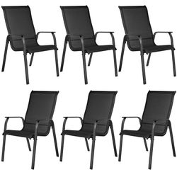 Set of 6 Patio Dining Chairs, Outdoor Stackable Patio Chairs with Backrest/Armrests, All Weather Chairs for Garden/Lawn/Porch/Backyard Pool, Black