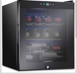 Ivation Black Compressor Wine Cooler Fridge, UV Glass Door Lock, 20.9x17.3