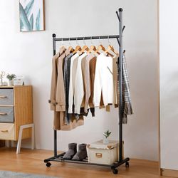 Portable Clothing Hanging Garment Rack, Folding Clothes Rack, Rolling -