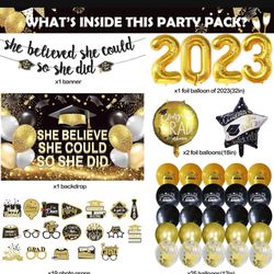 She Believed She Could So She Did Graduation Banner Black And Gold Graduation Decorations 2023 Graduation Decorations Class Of 2023 Black And Gold Gra