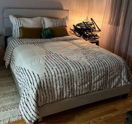 Queen bed with mattress and low profile box spring