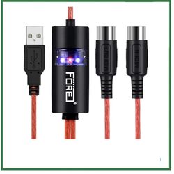FORE MIDI to USB 6ft Cable 1-in/1-out 16-channel MIDI Interface LED Status 