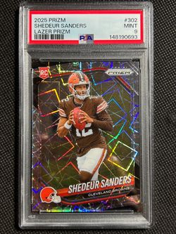 PSA 9 2025 Prizm Shedeur Sanders Lazer Prizm RC #302 Browns Rookie Card