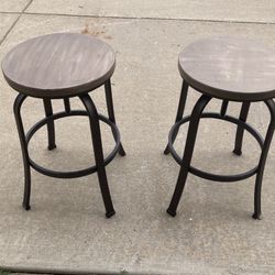 2 Metal And Wood Adjustable Bar Stools 