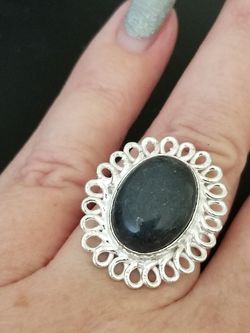 Silver and Onyx Ring Size 8