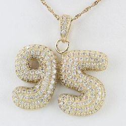 10k Yellow Gold Number 95 Cubic Zirconia CZ Encrusted Pendant Charm 