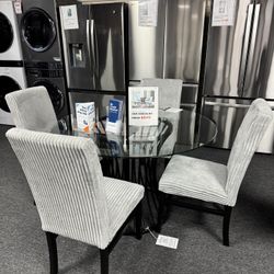 New 5 Pcs Dining Set With Round Glass Table. Delivery & Set Up Available 