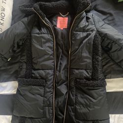 J. Crew Womens long Black Puffer Sherpa Trim jacket