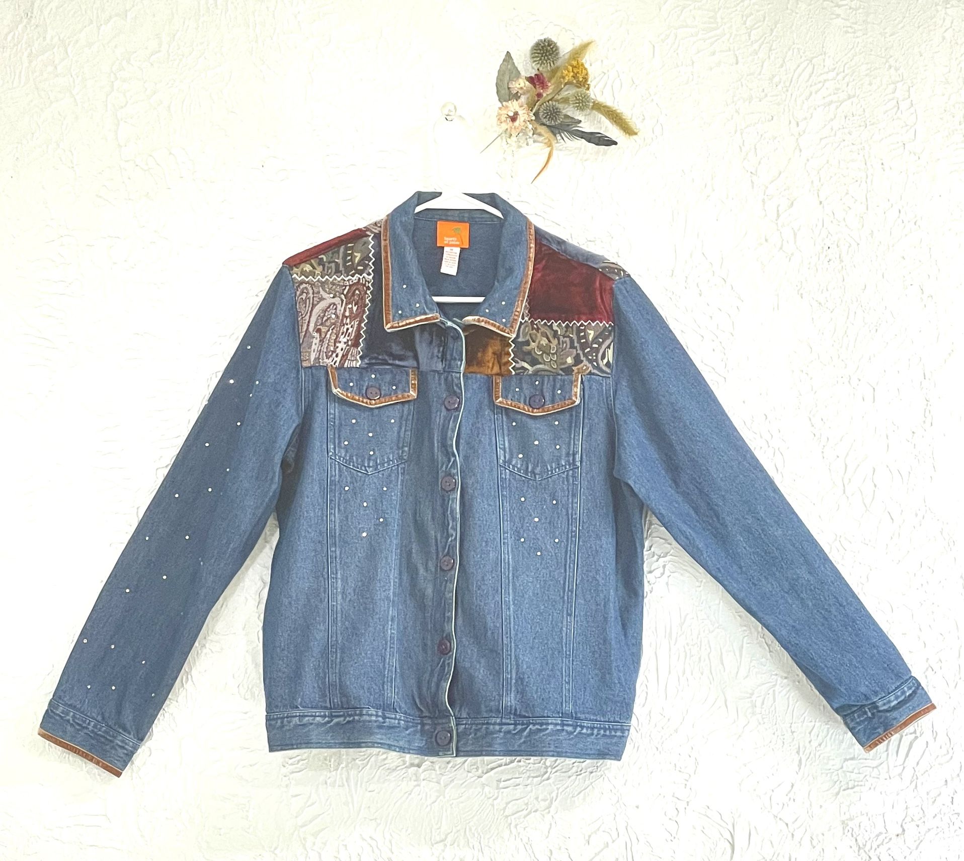 Vintage Hearts of palm denim jean jacket embroidered, Women's  size 12