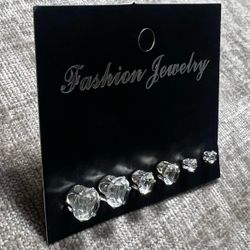 New 3 Pair Sparkly Silver Stainless Steel Rhinestone Decor Stud Fashion Earrings