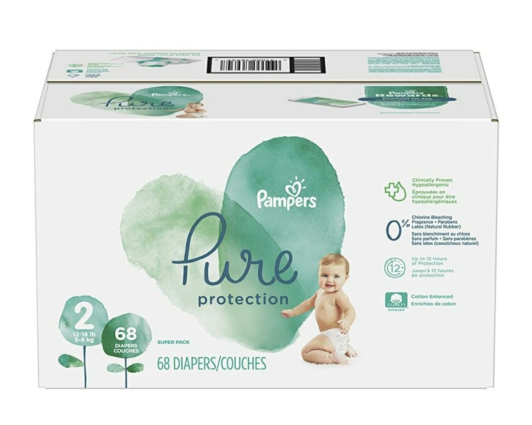 Pampers Pure Protection Disposable Baby Diapers - Size 2, Count 68