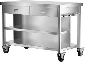 50-Inch Stainless Steel Rolling Kitchen Island Cart