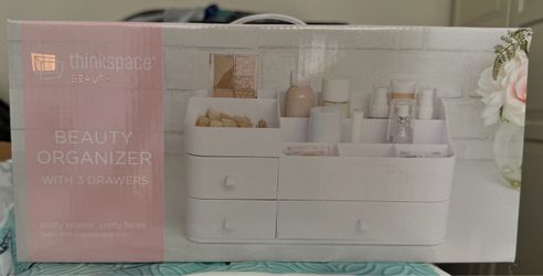 Brand New Thinkspace Beauty Beauty Organizer with 3 Drawers White Makeup Organizer