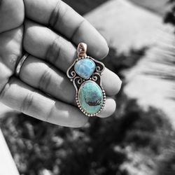 Handmade Sterling Silver Turquoise &Larimar Pendant