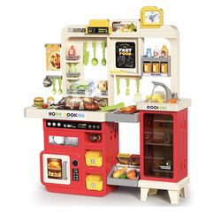 Kids Kitchen Playset, Play Kitchen with Stove, Grill, Sink, Play Food, ToyKitchen Accessories, Cooking Kitchen with Lights Sound Steam, Pretend Play T