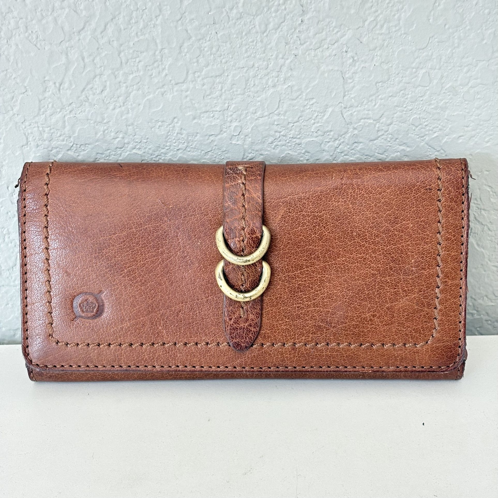 Genuine Leather Envelope Wallet Trifold Long Wallet Brown