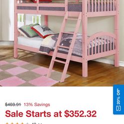 Twin Bunk Bed Wooden Pink 