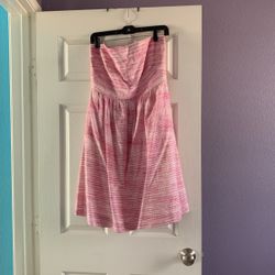 Banana Republic Strapless Pink White Dress New Nwot Sz 12 L Xl