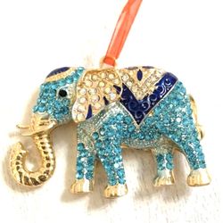 Bejeweled Blue Elephant Ornament Decoration