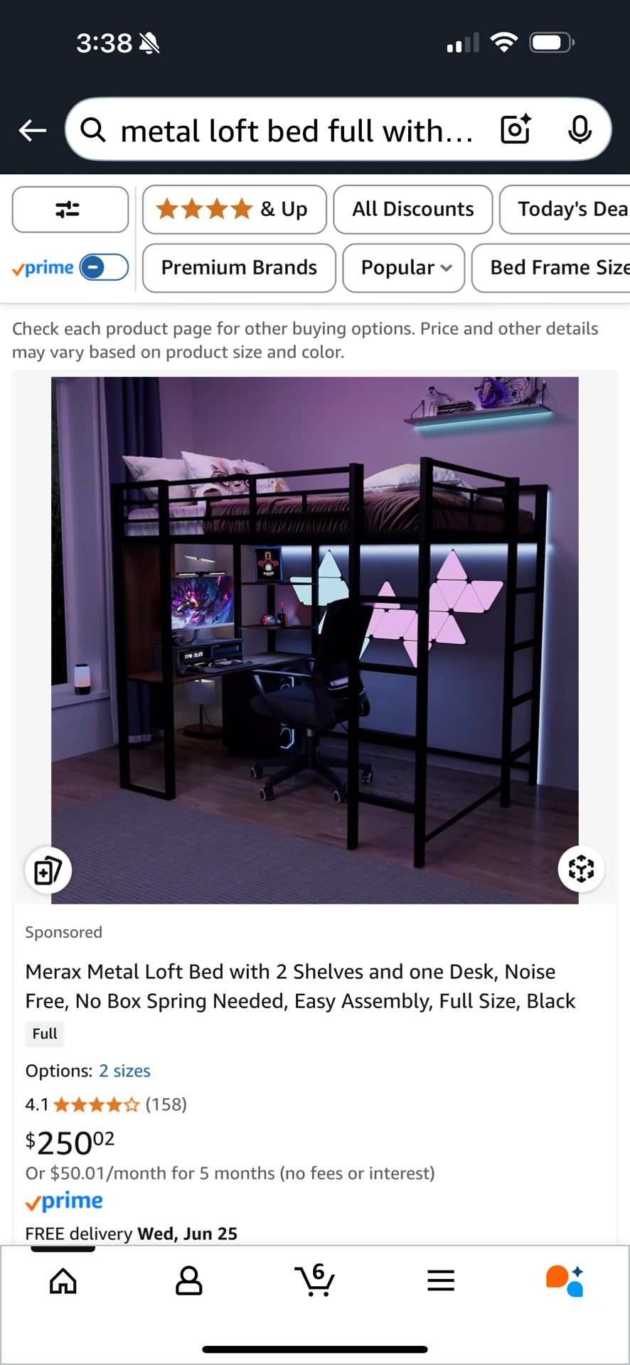 Full Size Black Metal Loft Bed W/ Desk