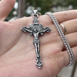 Mens Jesus Christ Face Crucifix Cross Pendant Necklace Stainless Steel on sale