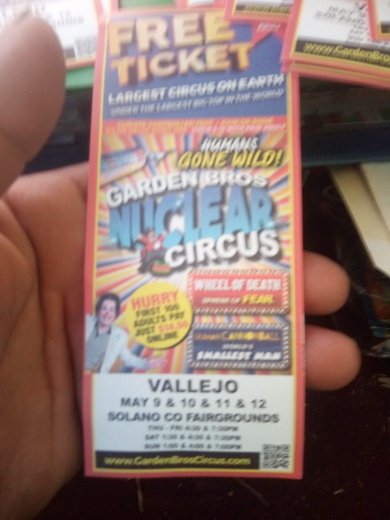 Garden Bros Nuclear Circus Free Admission Tickets