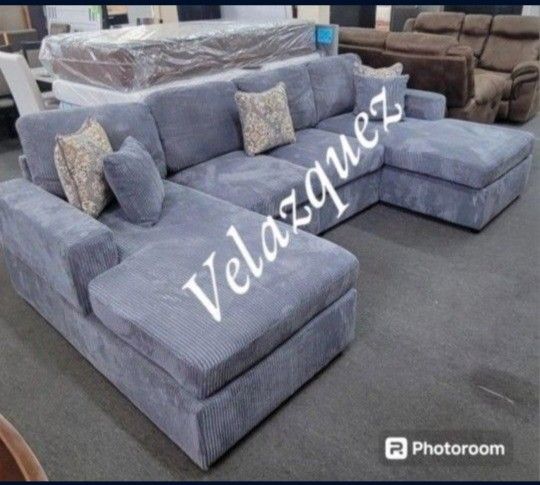 ✅️✅️4 pc  corduroy fabric sectional sofa with double chaise ✅️✅️