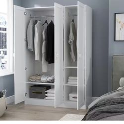 FUFU&GAGA White 3-Doors Armoires Wardrobe with Hanging Rod and Storage Cubes 69.6 in. H x 47.2 in. W
