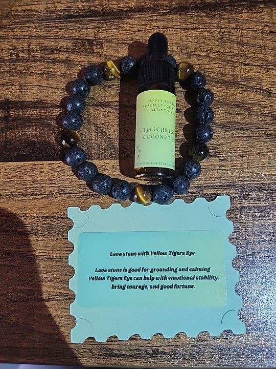 Lava Stone And Tigers Eye Bracelet With Essential Oil Set