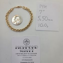 14k Gold Wheat Link Bracelet