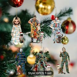 new 6 pc horror acrylic 2d ornaments 1  - with cats